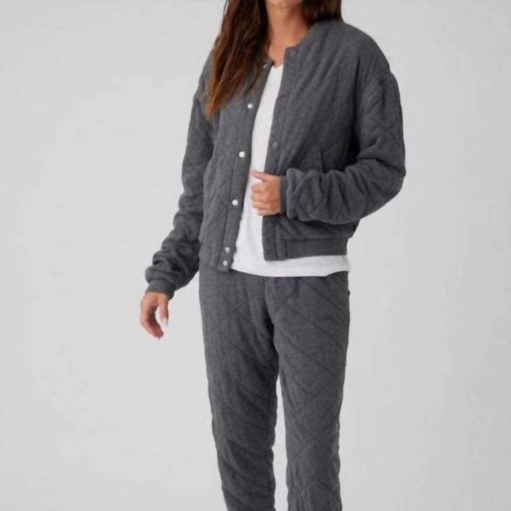 Sol Angeles Quilted Bomber Jacket in Heather Grey Size XL
